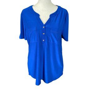 Good Days Only M cobalt blue short sleeve v-neck stretchy pullover blouse top